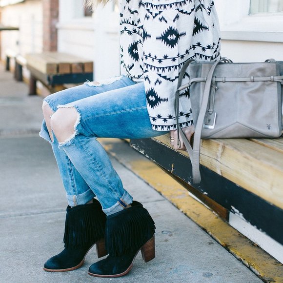 Bohemian Frye Ilana Fringe Short Cute Ankle Bootie - Picture 15 of 16